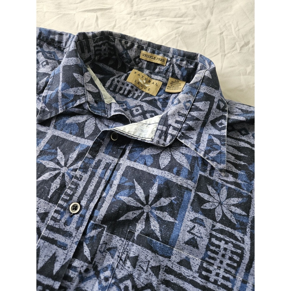 Natural‎ Issue Hawaiian Shirt Men's Large Wrinkle Free Cotton All Over Print